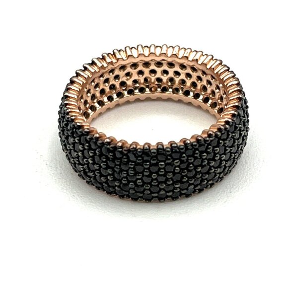 Rose Gold Over Sterling Silver Micro Pave Black Spinel Eternity Band Ring 8 New - Picture 2 of 9